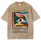Unisex Colorful Art Geometric Eyes Printed Washed Tee