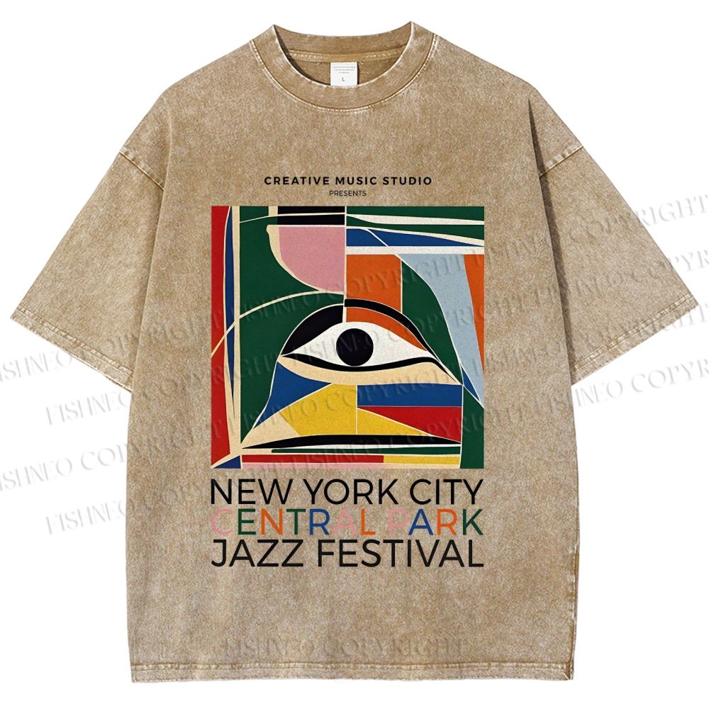 Unisex Colorful Art Geometric Eyes Printed Washed Tee