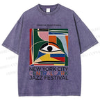 Unisex Colorful Art Geometric Eyes Printed Washed Tee
