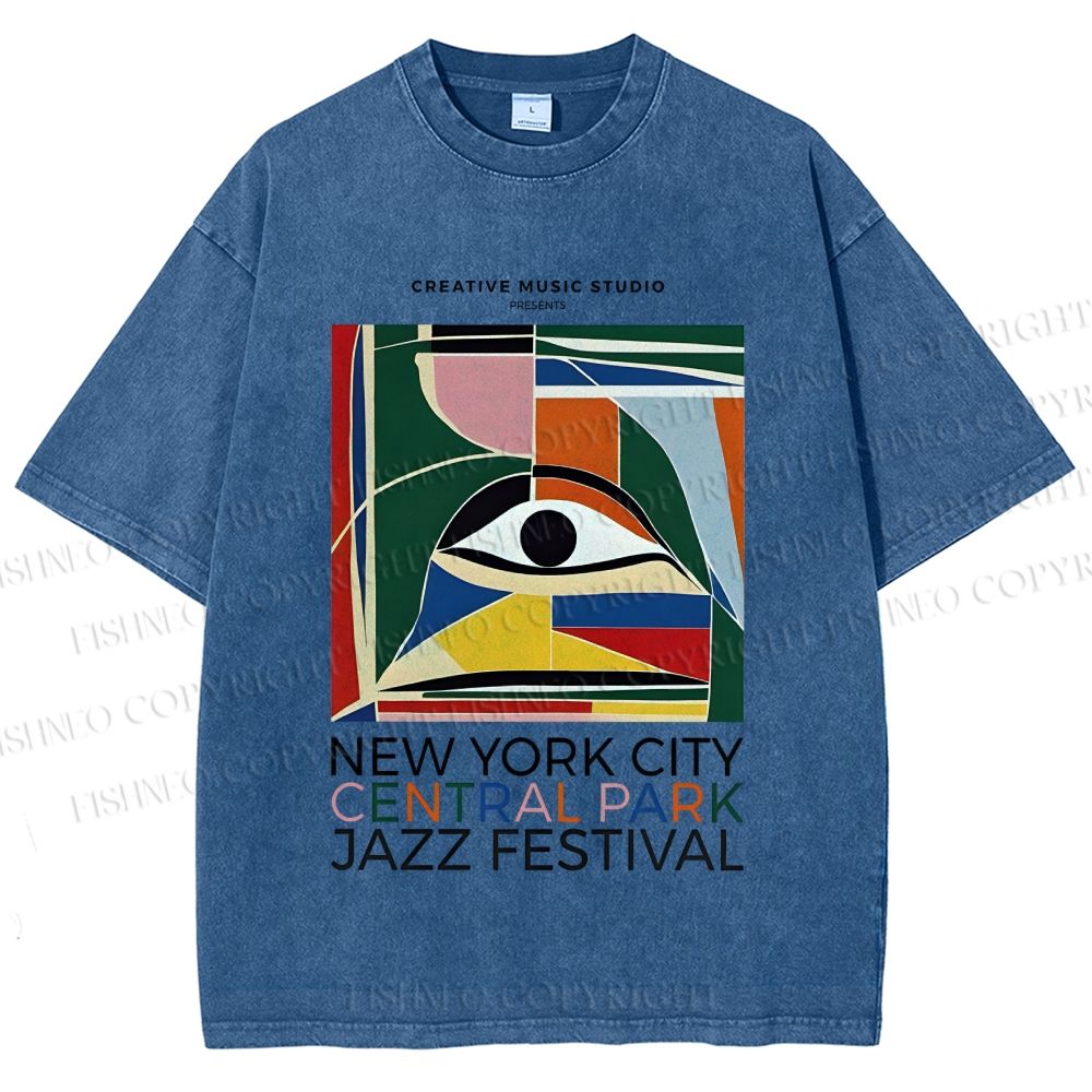 Unisex Colorful Art Geometric Eyes Printed Washed Tee