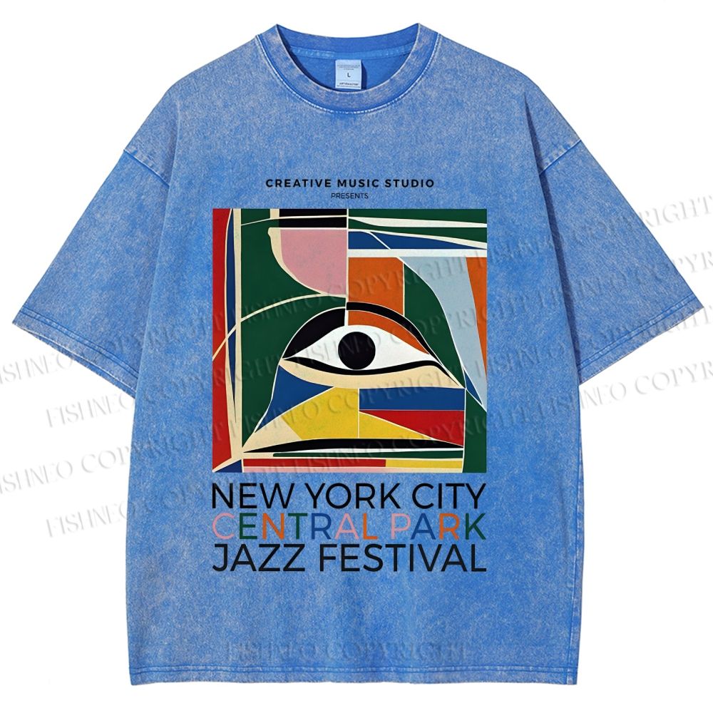 Unisex Colorful Art Geometric Eyes Printed Washed Tee
