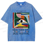 Unisex Colorful Art Geometric Eyes Printed Washed Tee