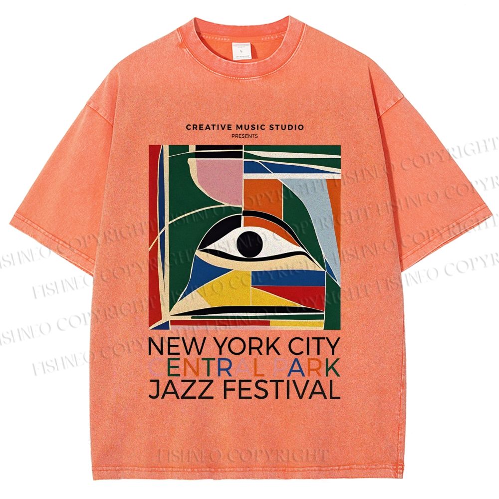 Unisex Colorful Art Geometric Eyes Printed Washed Tee