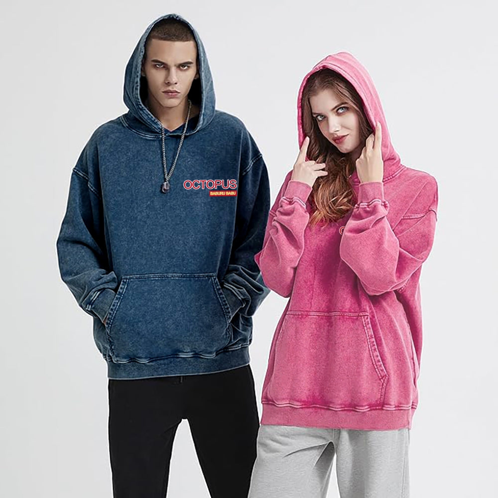 Bubble Bath Octopus Vintage Washed Cotton Back Art Hoodie