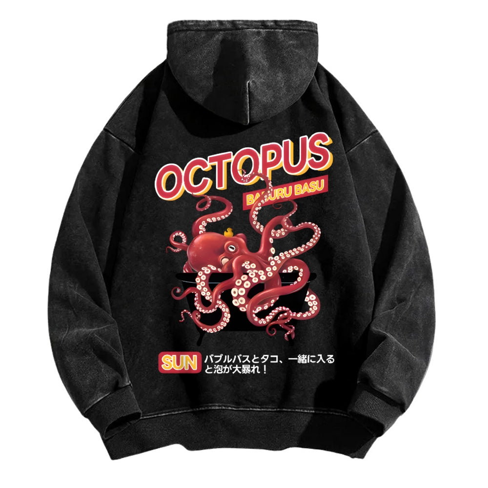 Bubble Bath Octopus Vintage Washed Cotton Back Art Hoodie
