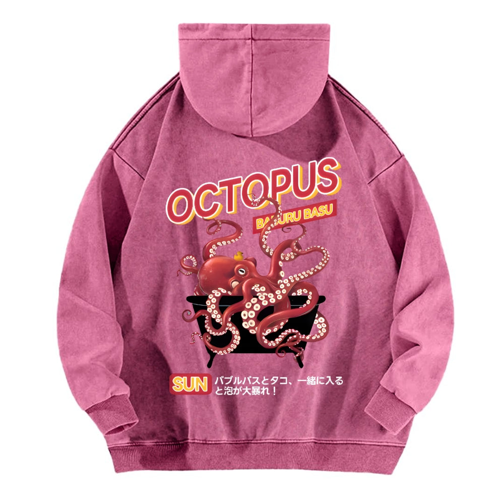 Bubble Bath Octopus Vintage Washed Cotton Back Art Hoodie