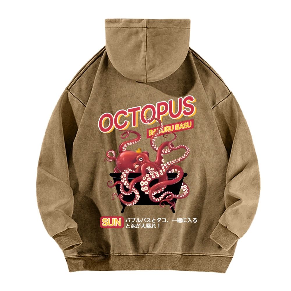 Bubble Bath Octopus Vintage Washed Cotton Back Art Hoodie