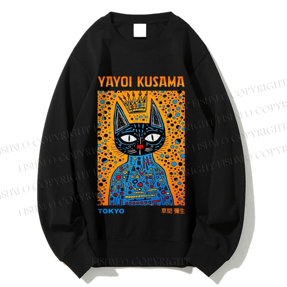 Unisex Japanese Yayoi Kusama Cat Printed Sweatshirt