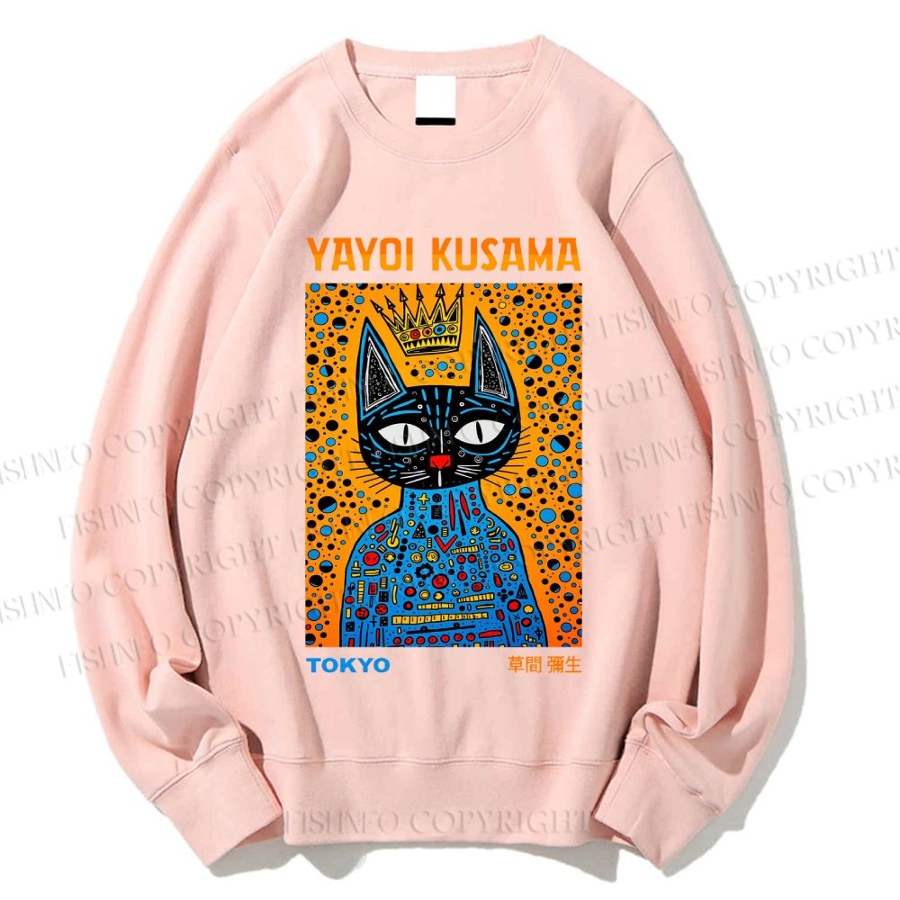 Unisex Japanese Yayoi Kusama Cat Printed Sweatshirt