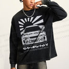 Unisex Casual Washed Mitsubishi Lancer Evolution V Apparel Printed Long Sleeve T-shirt