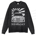 Unisex Casual Washed Mitsubishi Lancer Evolution V Apparel Printed Long Sleeve T-shirt