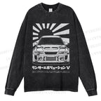 Unisex Casual Washed Mitsubishi Lancer Evolution V Apparel Printed Long Sleeve T-shirt