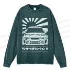 Unisex Casual Washed Mitsubishi Lancer Evolution V Apparel Printed Long Sleeve T-shirt