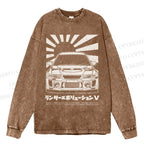 Unisex Casual Washed Mitsubishi Lancer Evolution V Apparel Printed Long Sleeve T-shirt