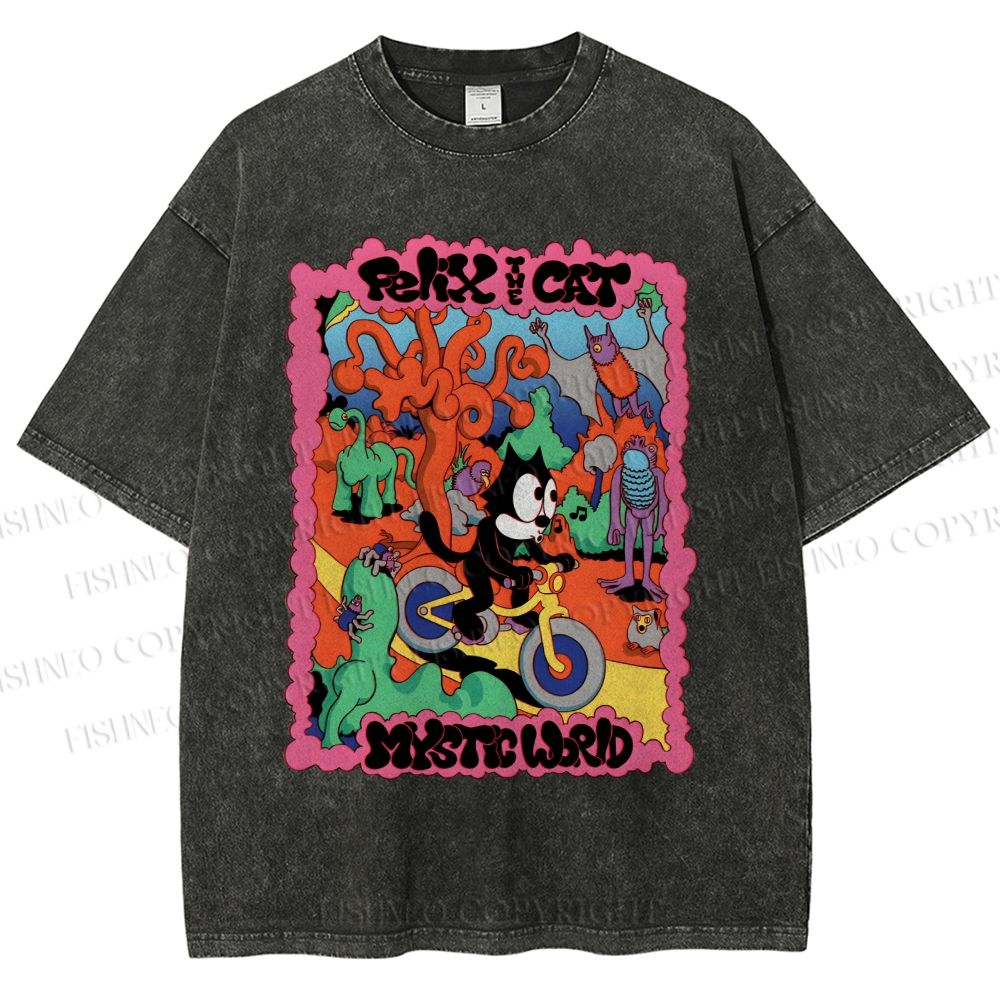 Unisex Felix The Cat Printed Washed Tee