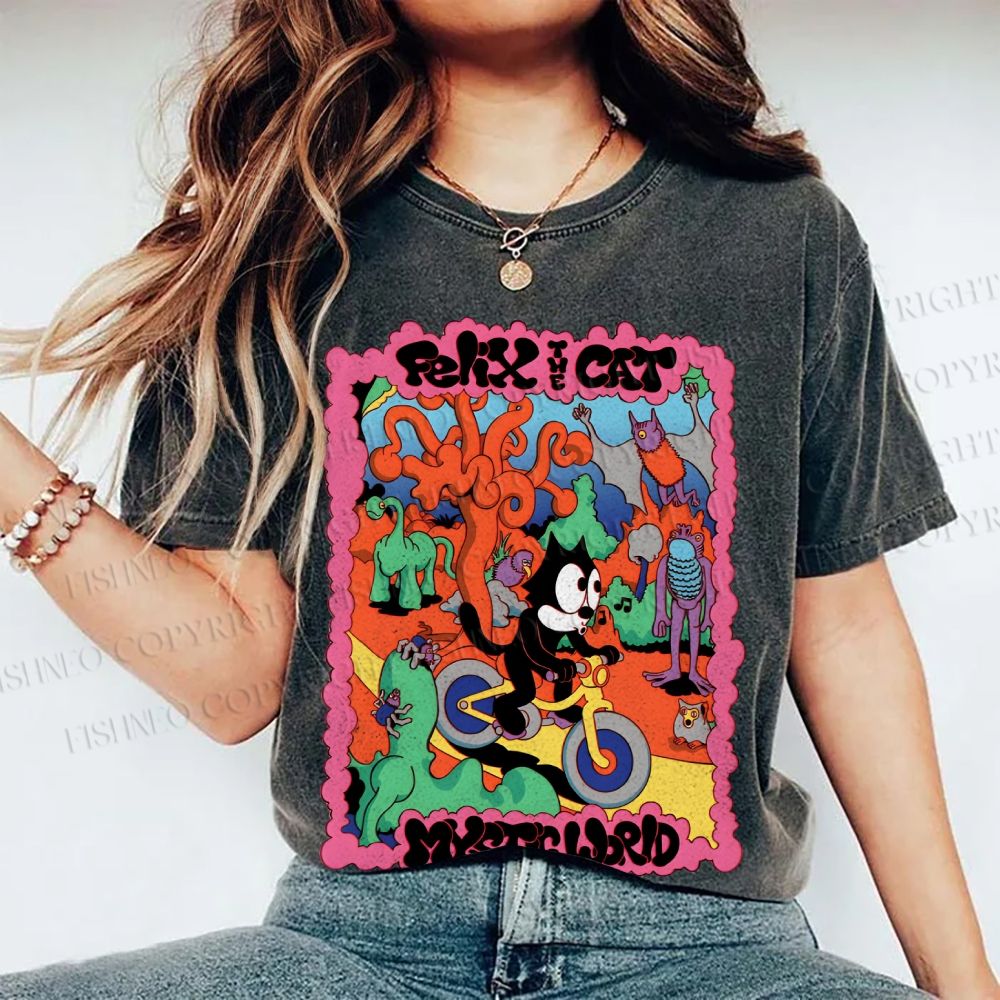 Unisex Felix The Cat Printed Washed Tee