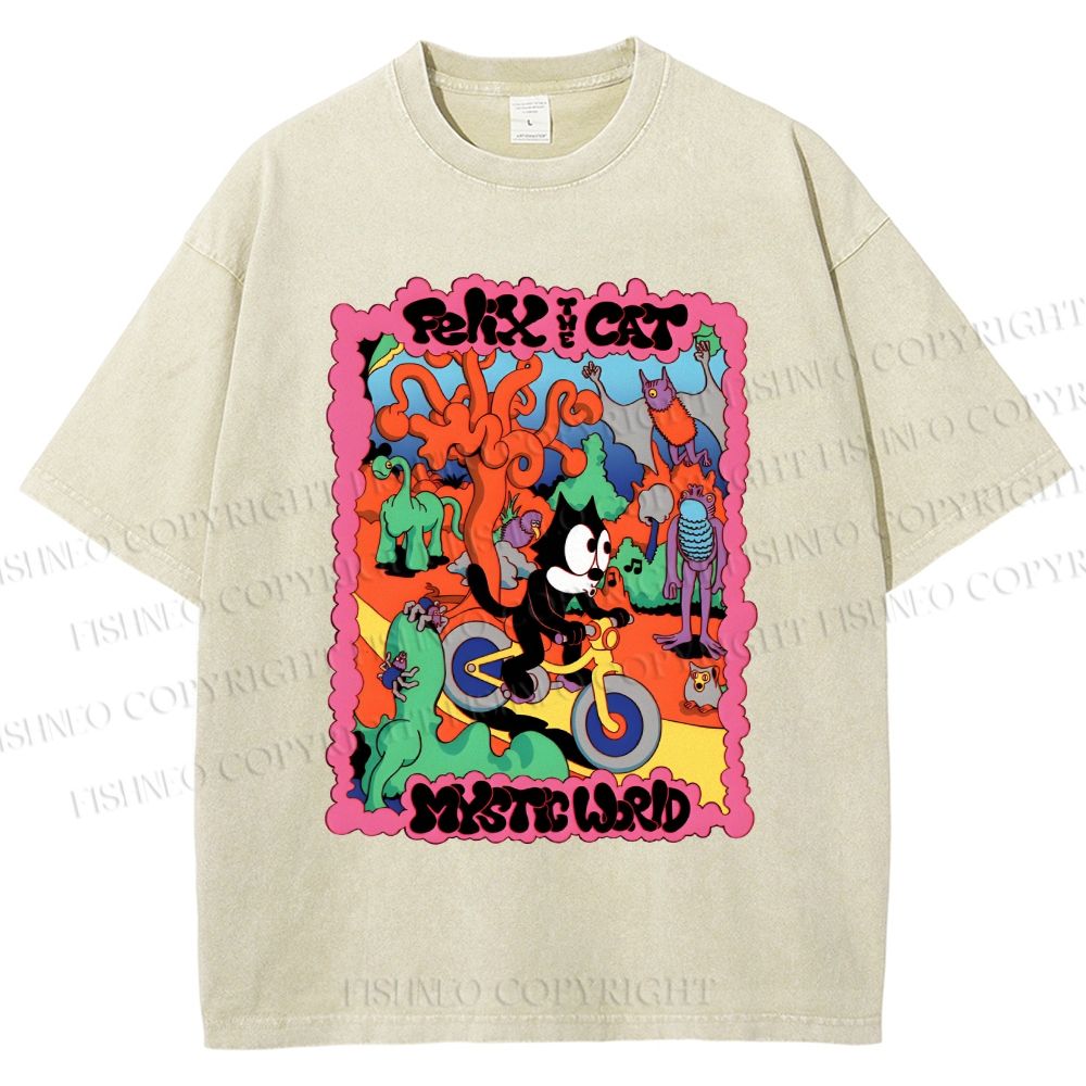 Unisex Felix The Cat Printed Washed Tee