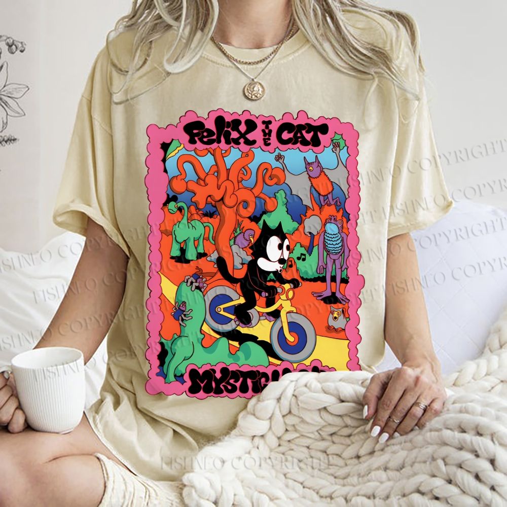 Unisex Felix The Cat Printed Washed Tee