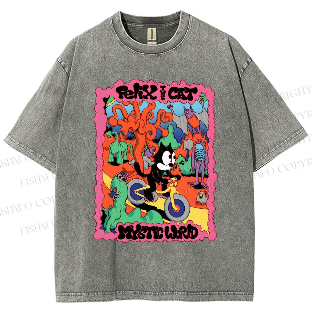 Unisex Felix The Cat Printed Washed Tee