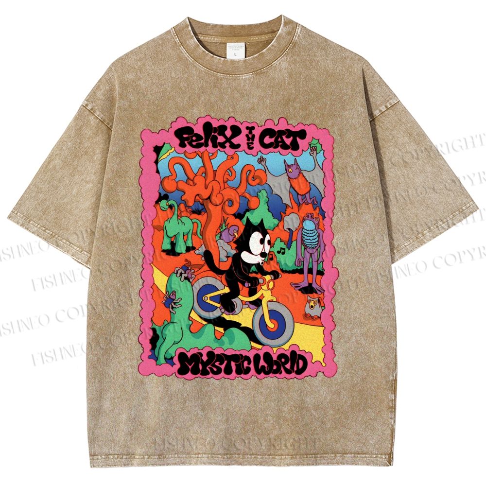 Unisex Felix The Cat Printed Washed Tee