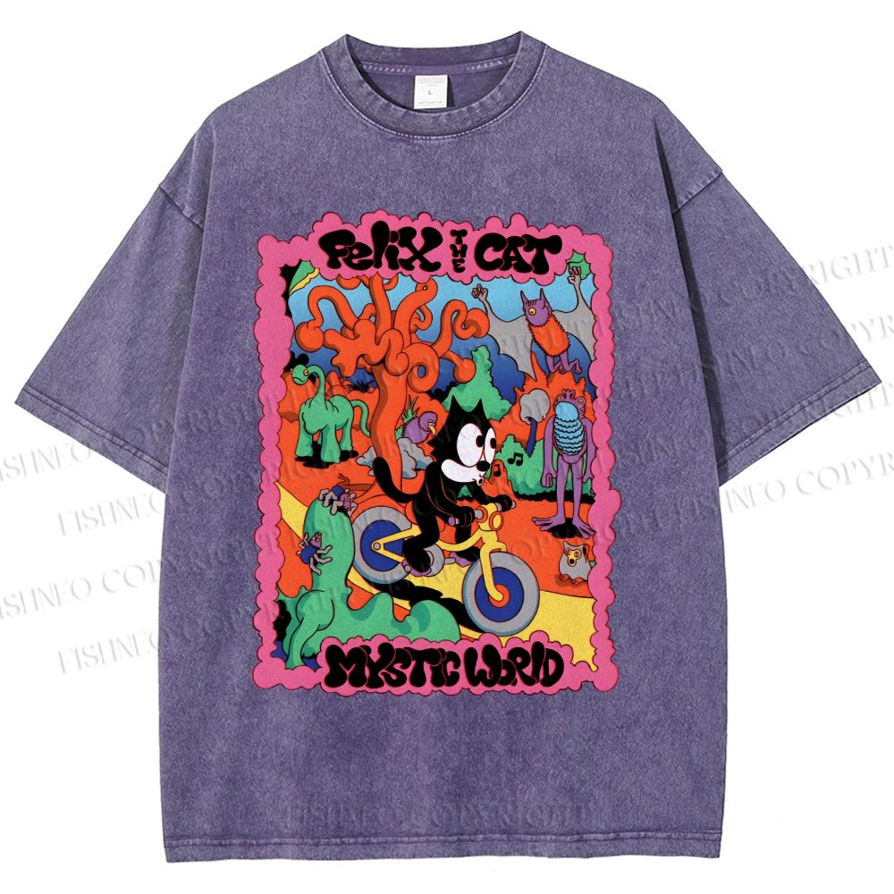 Unisex Felix The Cat Printed Washed Tee