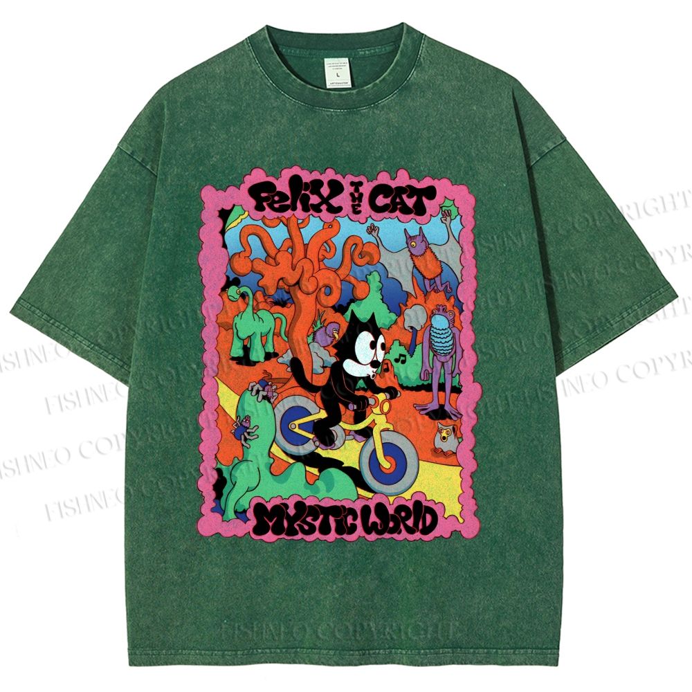 Unisex Felix The Cat Printed Washed Tee