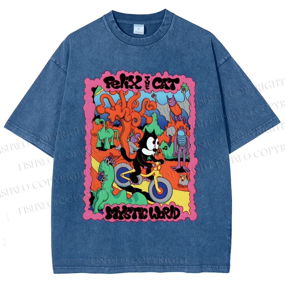 Unisex Felix The Cat Printed Washed Tee