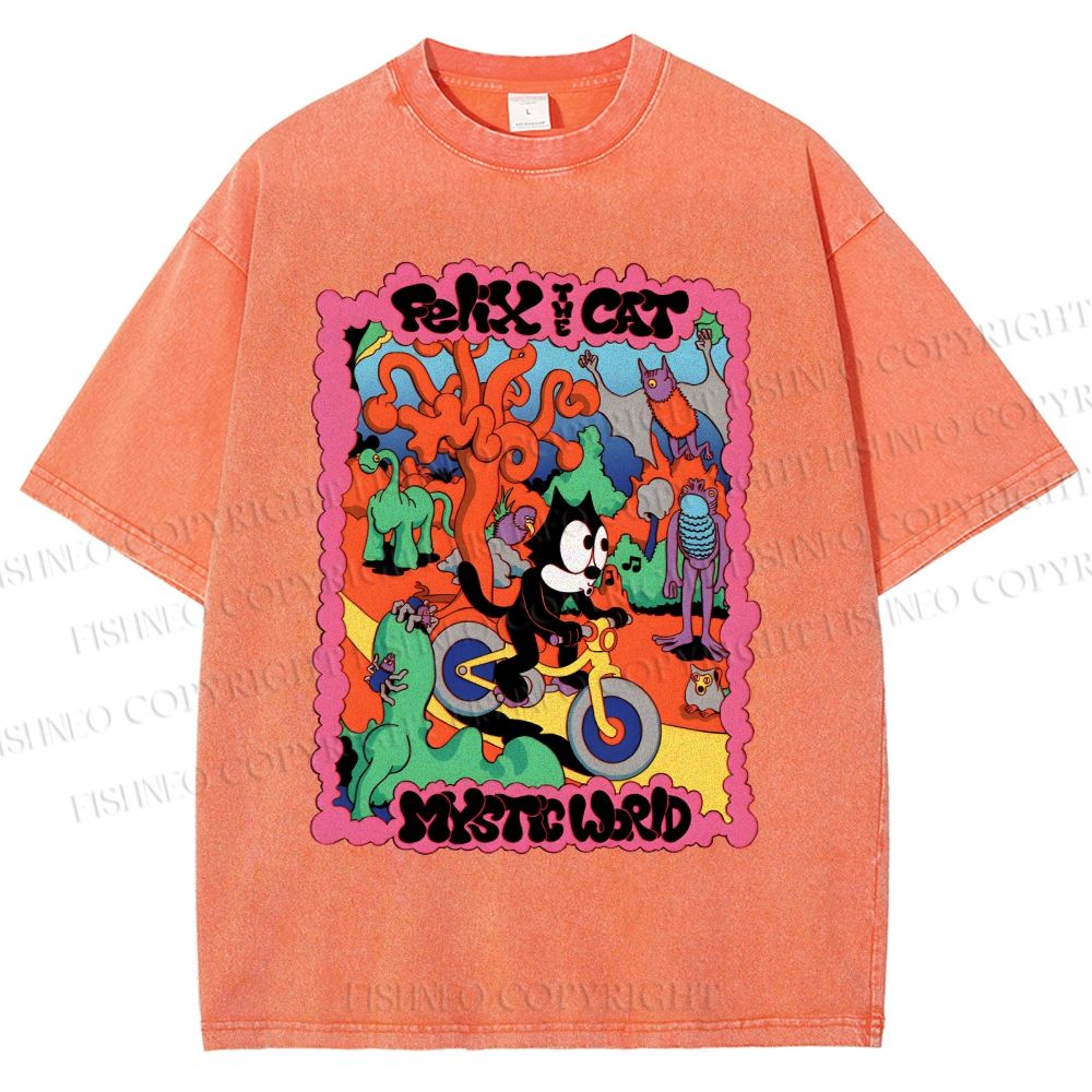 Unisex Felix The Cat Printed Washed Tee