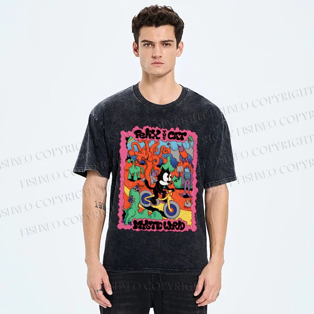 Unisex Felix The Cat Printed Washed Tee