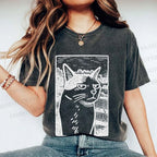 Unisex Meme Cat Vintage Printed Washed Tee