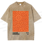 Unisex Japanese Takashi Murakami Flower Printed Washed Tee