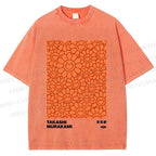 Unisex Japanese Takashi Murakami Flower Printed Washed Tee