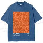 Unisex Japanese Takashi Murakami Flower Printed Washed Tee