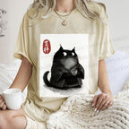 Unisex Vintage Japanese Funny Cat Printed Washed Tee