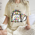 Unisex Funny Cat Printed Washed Tee