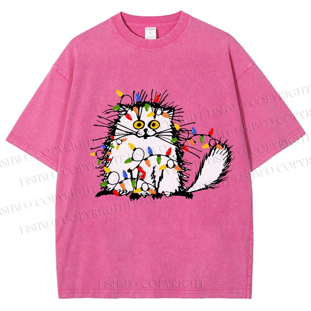 Unisex Funny Cat Printed Washed Tee