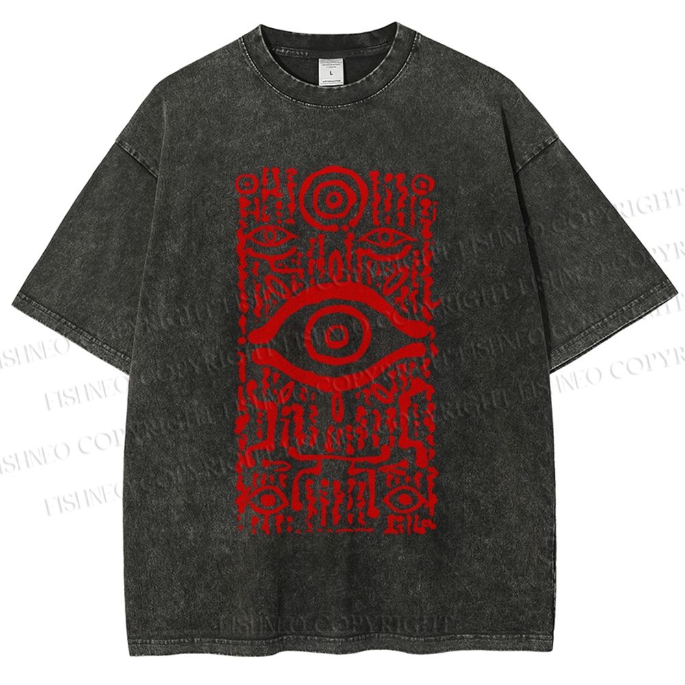 Unisex Vintage Eye Graffiti Printed Washed Tee