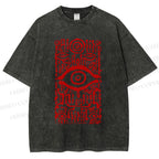 Unisex Vintage Eye Graffiti Printed Washed Tee