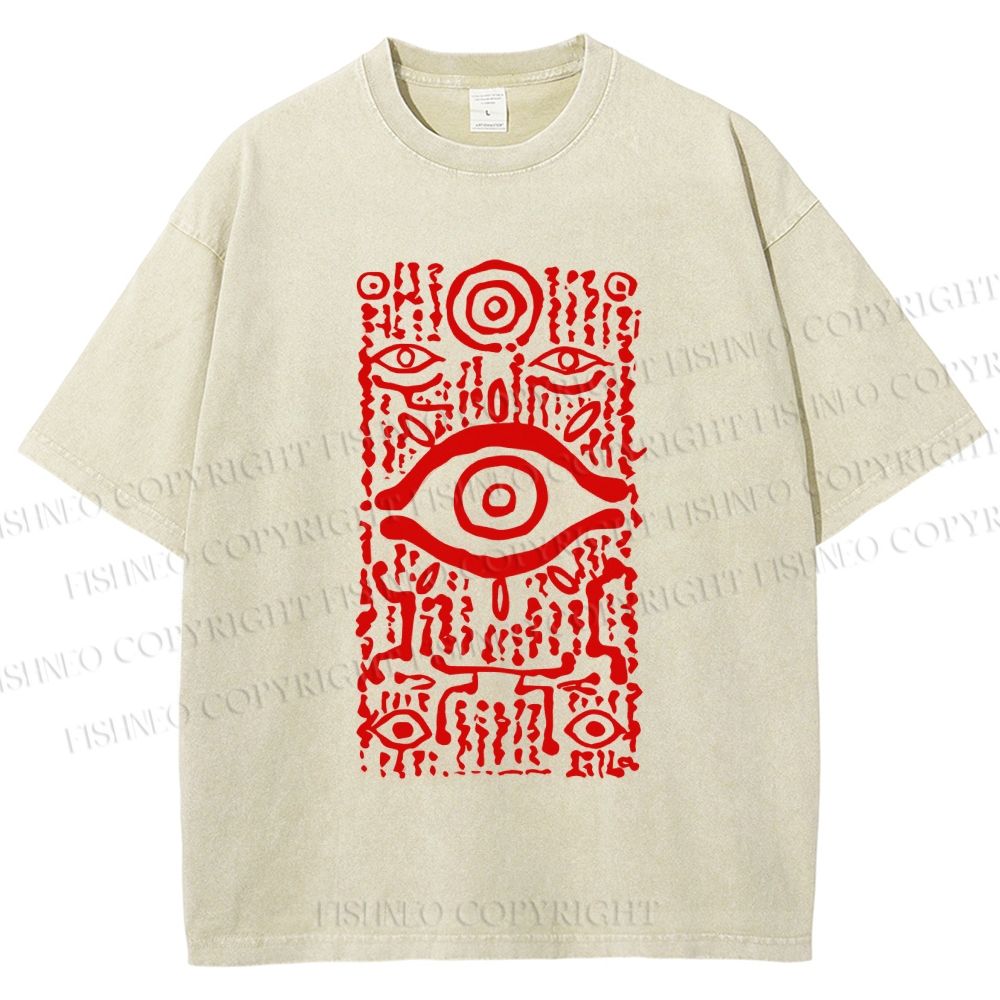 Unisex Vintage Eye Graffiti Printed Washed Tee