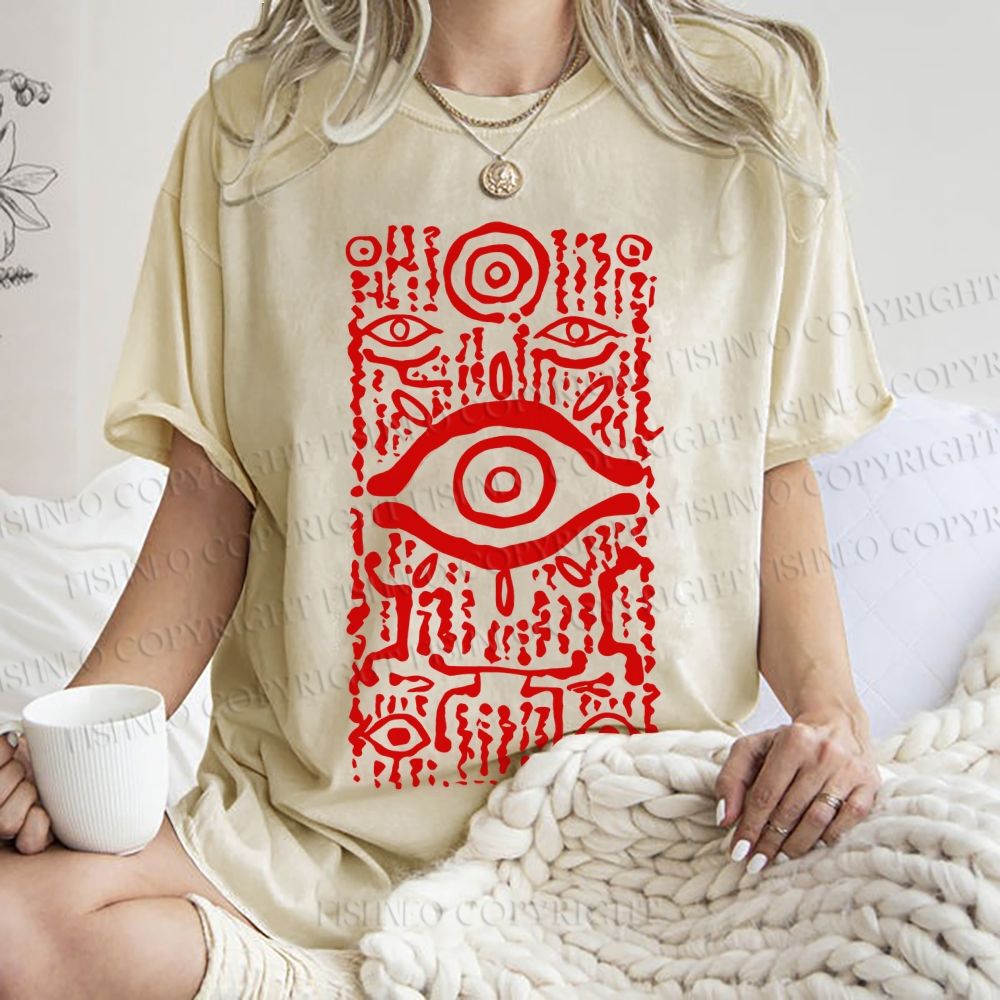 Unisex Vintage Eye Graffiti Printed Washed Tee