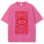 Unisex Vintage Eye Graffiti Printed Washed Tee