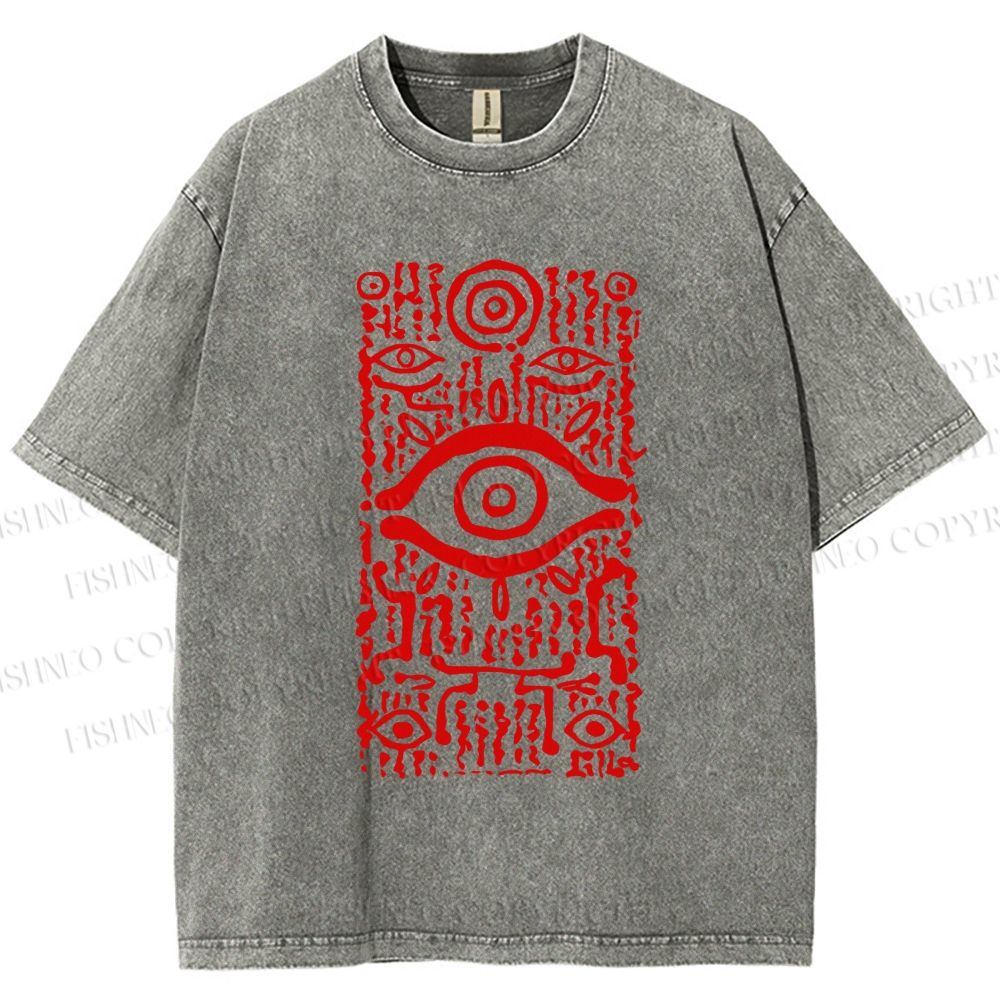 Unisex Vintage Eye Graffiti Printed Washed Tee