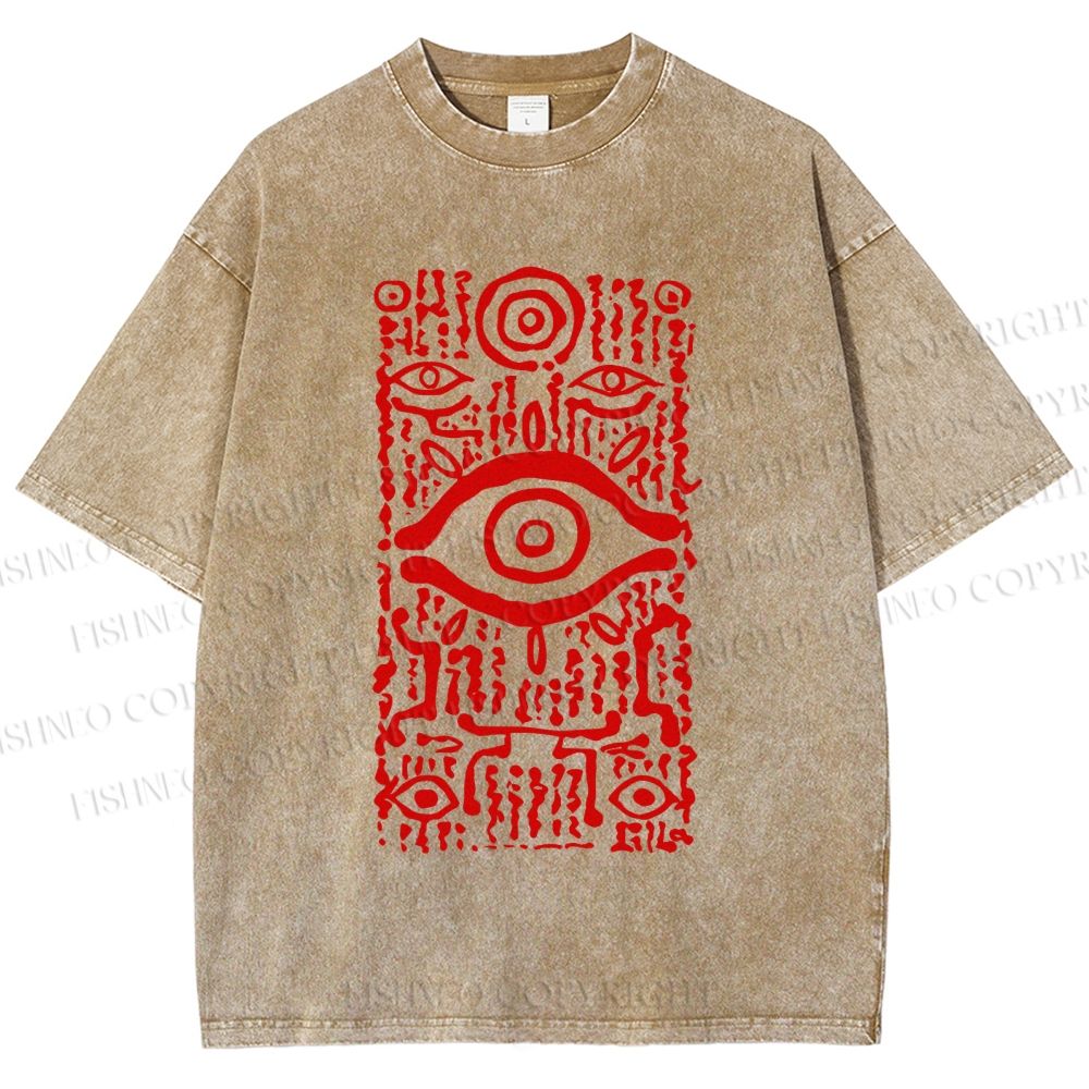 Unisex Vintage Eye Graffiti Printed Washed Tee