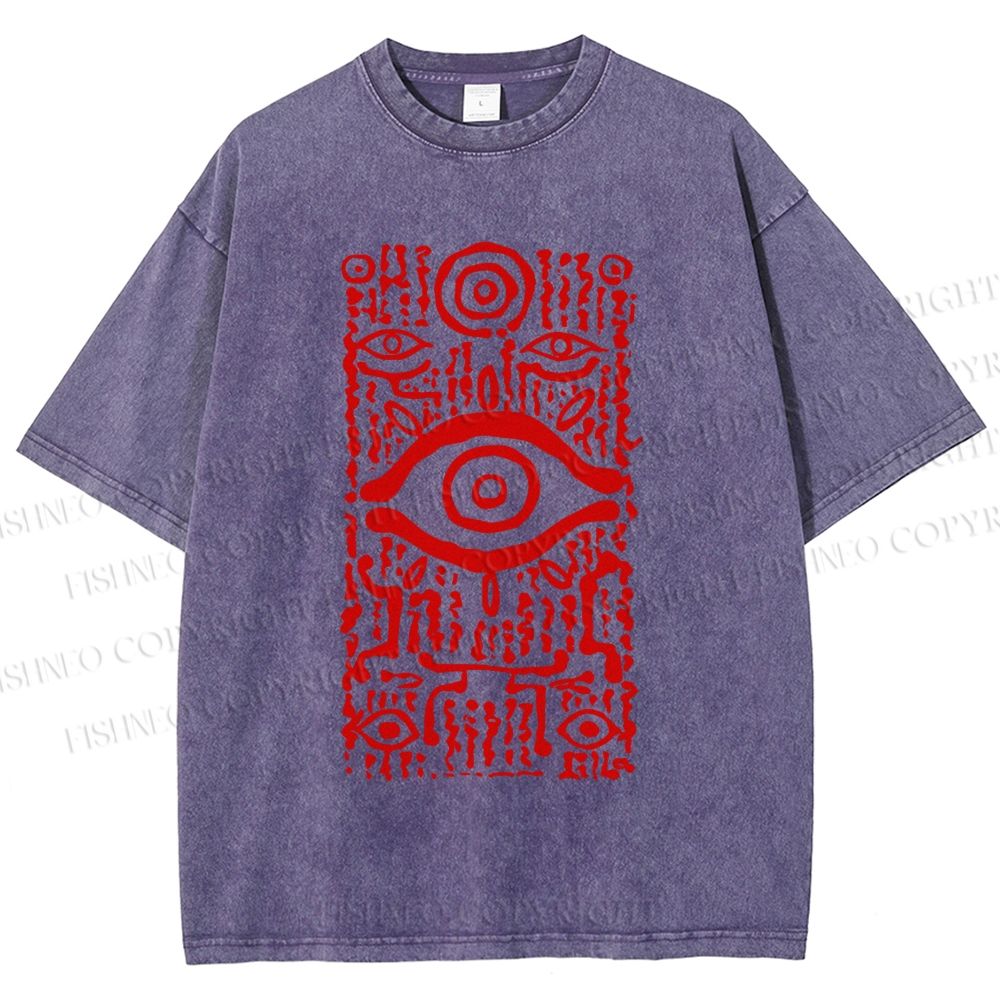 Unisex Vintage Eye Graffiti Printed Washed Tee