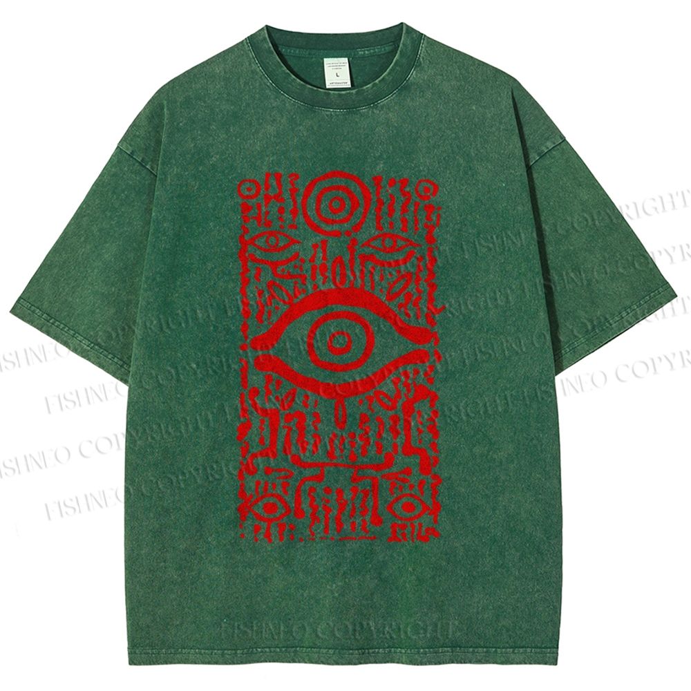 Unisex Vintage Eye Graffiti Printed Washed Tee