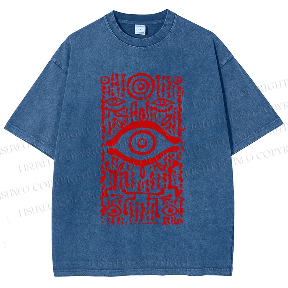 Unisex Vintage Eye Graffiti Printed Washed Tee