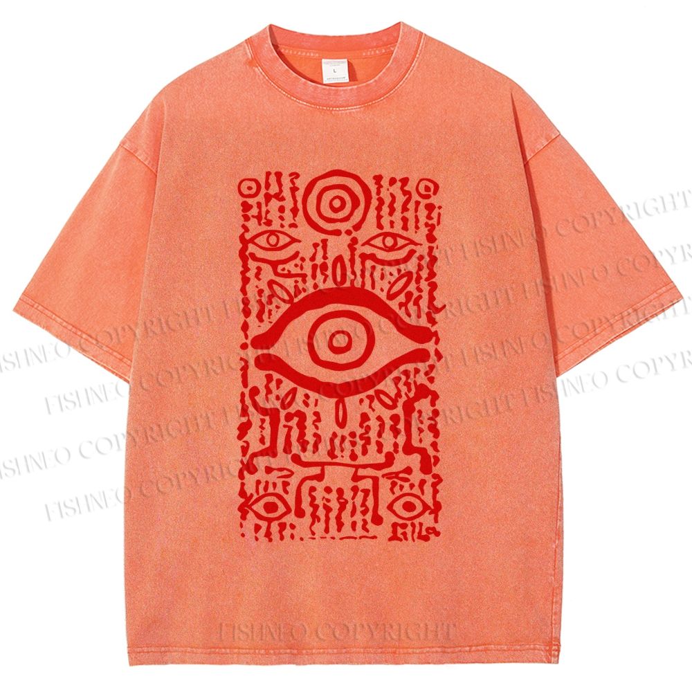 Unisex Vintage Eye Graffiti Printed Washed Tee