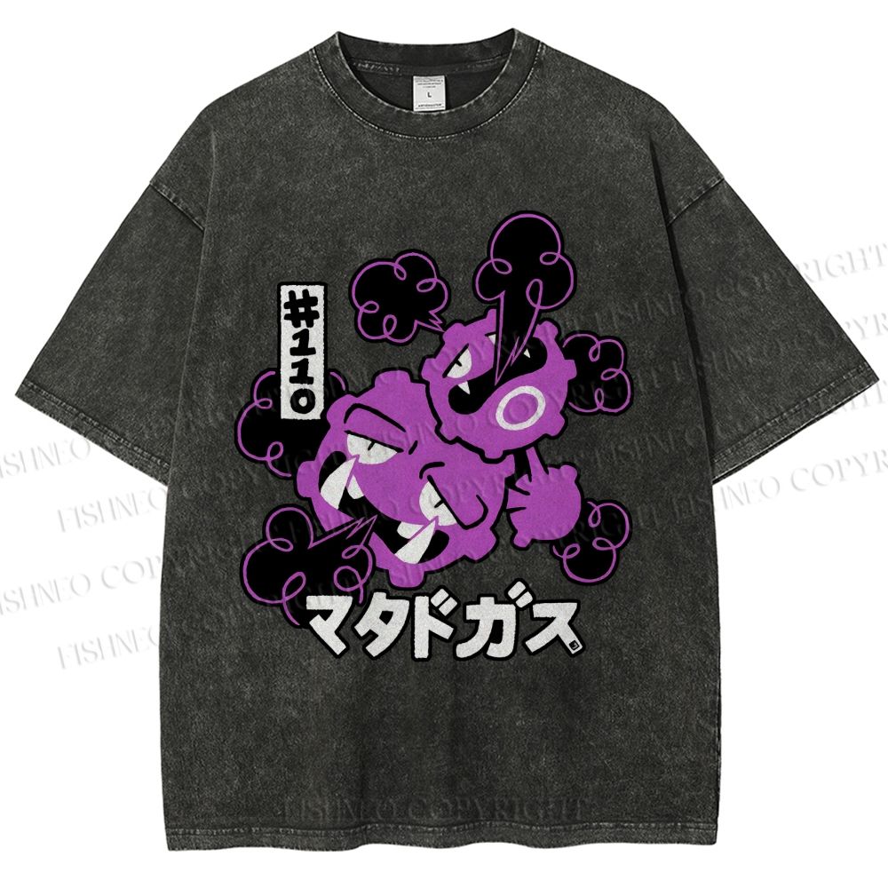 Unisex Japanese Anime Gastly Printed Washed Tee