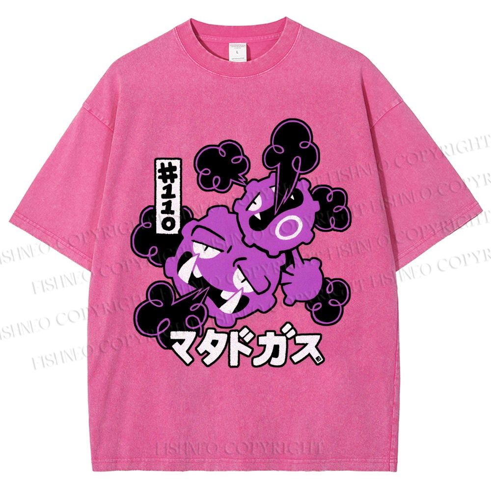 Unisex Japanese Anime Gastly Printed Washed Tee