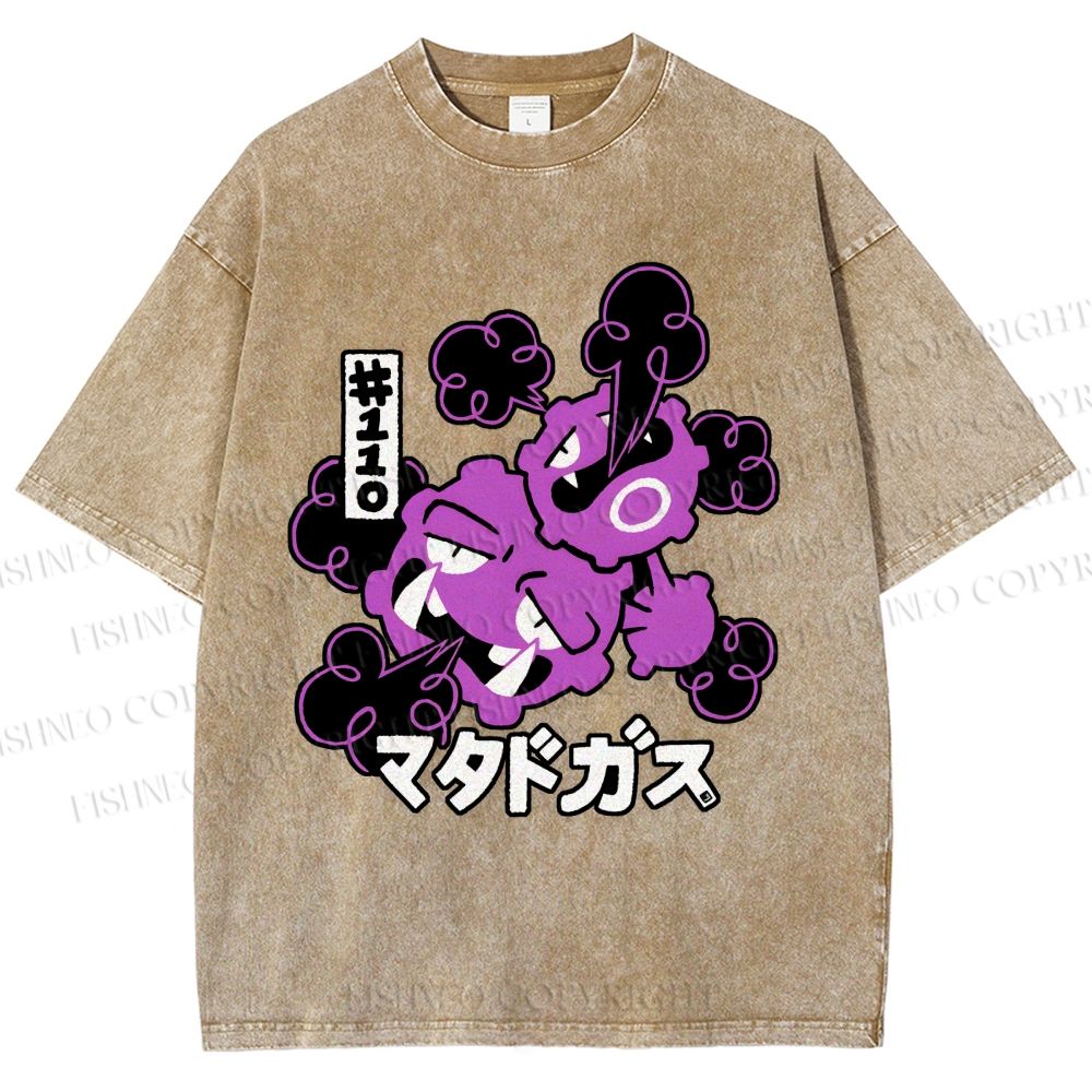 Unisex Japanese Anime Gastly Printed Washed Tee